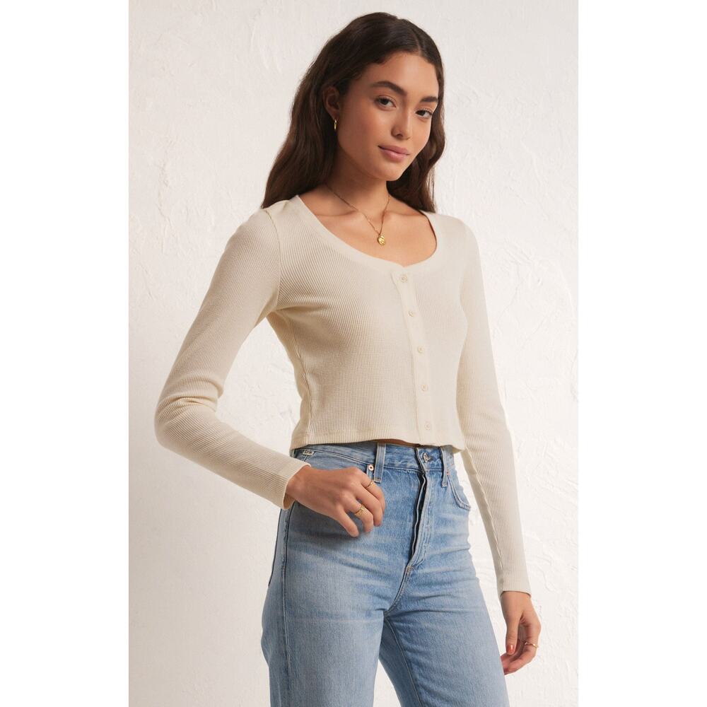 Z Supply Ciana Cropped Waffle Top - Oat Milk NWT SIZE XS S M L - Picture 2 of 4